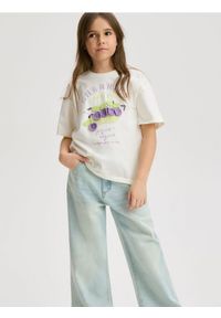 Reserved - Jeansy wide leg z efektem sprania - niebieski. Kolor: niebieski