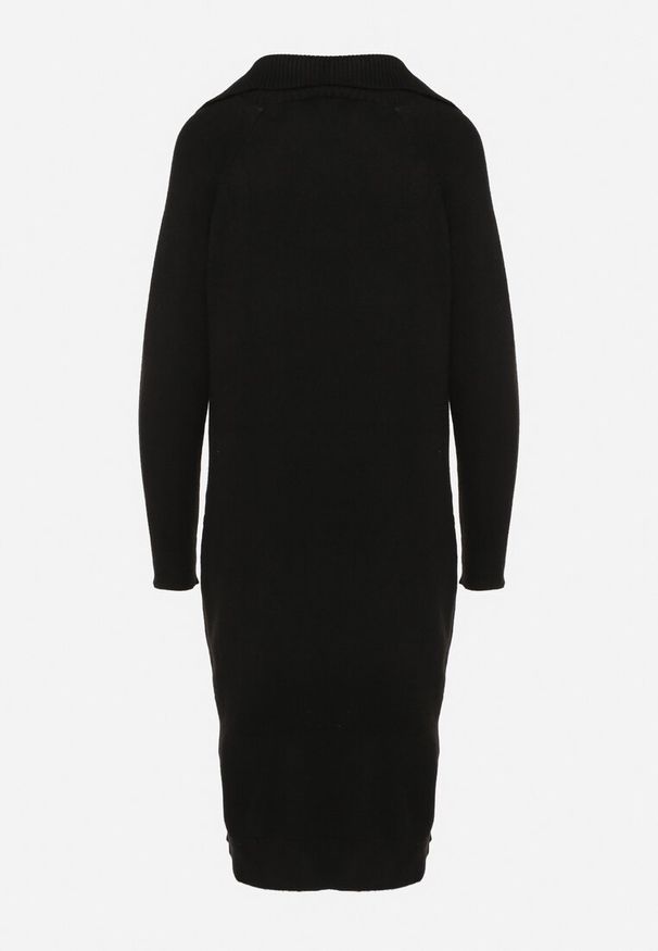 Born2be - Czarna Sukienka z Bawełną i Wełną z Kołnierzykiem na Suwak Tereithra. Okazja: na spotkanie biznesowe, na co dzień. Kolor: czarny. Materiał: bawełna, wełna. Typ sukienki: proste. Styl: elegancki, biznesowy, casual, wizytowy