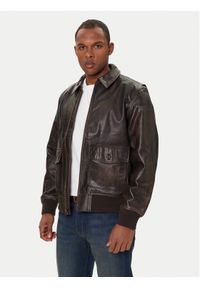 Levi's® Kurtka skórzana Clayton 003AU-0000 Brązowy Regular Fit. Kolor: brązowy. Materiał: skóra