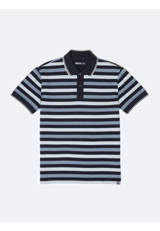 Big-Star - Koszulka męska polo w kolorowe paski Seulir 401. Okazja: na co dzień. Typ kołnierza: polo. Kolor: niebieski. Materiał: bawełna, dzianina, żakard. Wzór: paski, kolorowy. Styl: casual, elegancki