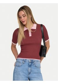 only - ONLY Polo Meddi 15363165 Bordowy Slim Fit. Typ kołnierza: polo. Kolor: czerwony. Materiał: syntetyk #1