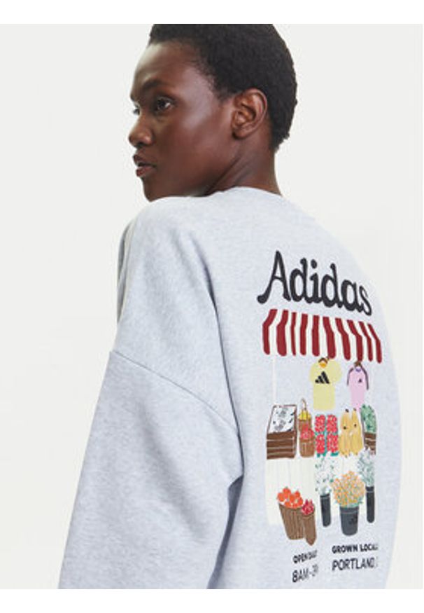 Adidas - adidas Bluza Farmers Market Graphic JM4210 Szary Loose Fit. Kolor: szary. Materiał: bawełna, syntetyk