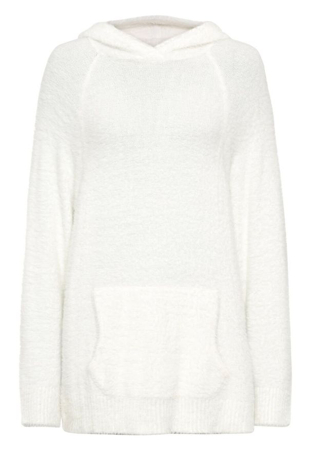 Sweter bonprix biel wełny. Kolor: biały. Materiał: wełna, poliester, elastan, materiał, akryl, włókno