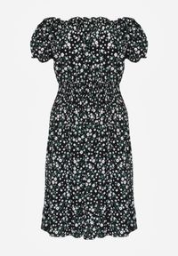 Renee - Czarna Bawełniana Sukienka Midi Hiszpanka z Gumką w Pasie Dnise. Typ kołnierza: dekolt hiszpanka. Kolor: czarny. Materiał: bawełna. Długość: midi #2