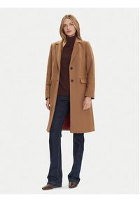 TOMMY HILFIGER - Tommy Hilfiger Płaszcz wełniany WW0WW46547 Beżowy Regular Fit. Kolor: beżowy. Materiał: wełna