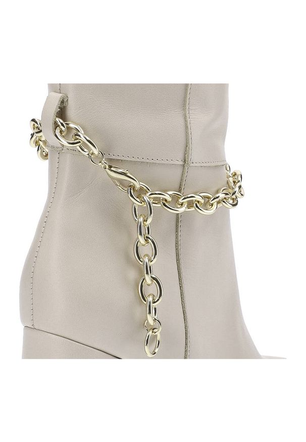 Beżowe Kozaki Karino Damskie Eleganckie Obuwie. Wysokość cholewki: przed kolano. Kolor: beżowy. Materiał: skóra. Szerokość cholewki: normalna. Obcas: na obcasie. Styl: elegancki. Wysokość obcasa: średni