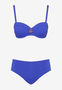 Born2be - Niebieskie Bikini Majtki Typu Figi i Biustonosz z Geometryczną Ozdobą Kinavia. Kolor: niebieski. Wzór: geometria, aplikacja #4