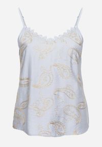 Born2be - Jasnoniebieski Top na Cienkich Ramiączkach z Haftem i Metaliczną Nicią Palinoria. Okazja: na spacer, na co dzień. Kolor: niebieski. Materiał: jeans. Długość rękawa: na ramiączkach. Wzór: haft. Styl: klasyczny, elegancki, casual #5