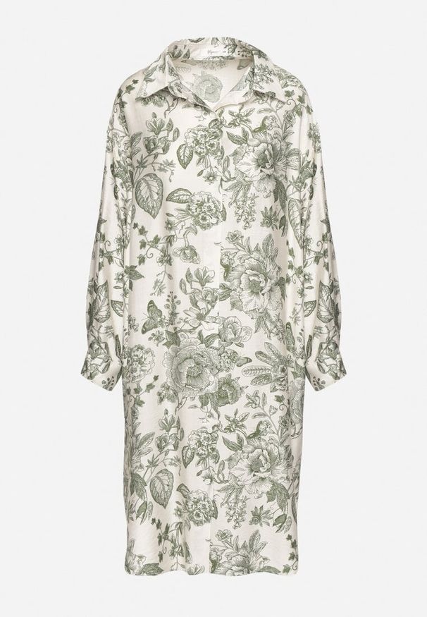 Born2be - Zielona Wiskozowa Sukienka Koszulowa w Kwiaty Varvesa. Okazja: na co dzień. Typ kołnierza: kołnierzyk klasyczny. Kolor: zielony. Materiał: wiskoza. Długość rękawa: długi rękaw. Wzór: kwiaty. Typ sukienki: koszulowe. Styl: casual, klasyczny, elegancki