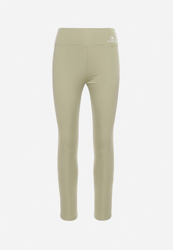 Born2be - Zielone Legginsy z Wysokim Stanem i Gumką w Pasie Bloelia. Stan: podwyższony. Kolor: zielony. Wzór: gładki