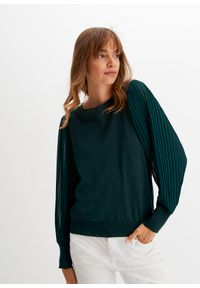 bonprix - Sweter z plisowanymi rękawami. Kolor: zielony