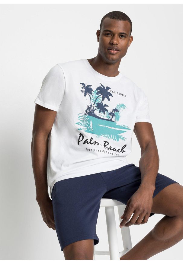 bonprix - T-shirt z czystej bawełny organicznej. Kolor: biały. Materiał: bawełna. Długość: długie. Wzór: nadruk