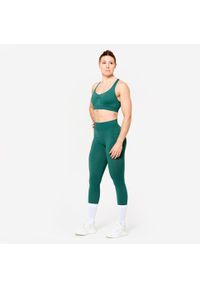 DOMYOS - Legginsy fitness damskie Domyos Push Up. Kolor: zielony, wielokolorowy, niebieski. Materiał: materiał, poliamid, poliester, elastan. Sport: fitness