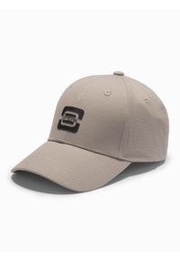 Ombre Clothing - Męska czapka bejsbolówka z logo – popielata V4. Kolor: szary. Materiał: tkanina, bawełna. Wzór: ze splotem, nadruk. Styl: klasyczny, casual