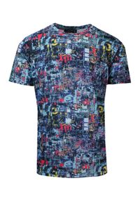 New Antracid - T-Shirt Męski Granatowy z Kolorowym Nadrukiem, Koszulka, Krótki Rękaw, U-neck. Okazja: na co dzień. Kolor: niebieski. Materiał: bawełna, poliester. Długość rękawa: krótki rękaw. Długość: krótkie. Wzór: nadruk. Sezon: wiosna, lato. Styl: casual #1