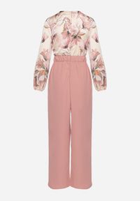 Born2be - Różowy Kombinezon z Szerokimi Nogawkami z Kwiatową Górą i Paskiem z Klamrą Ilanvi. Okazja: na co dzień. Kolor: różowy. Długość rękawa: długi rękaw. Długość: długie. Wzór: kwiaty. Styl: casual #7