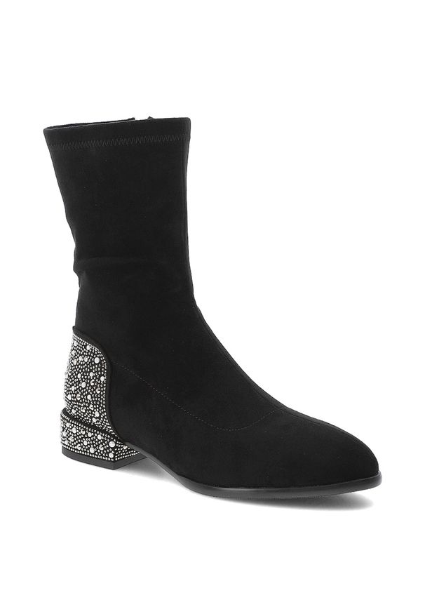 Czarne Botki S.Barski Buty Damskie Zapinane Na Suwak. Okazja: na co dzień. Kolor: czarny. Materiał: materiał. Szerokość cholewki: normalna. Obcas: na obcasie. Styl: casual, glamour. Wysokość obcasa: niski