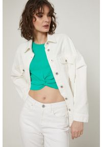 medicine - Medicine kurtka jeansowa damska kolor biały przejściowa oversize. Kolor: biały. Materiał: jeans