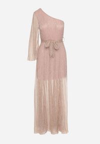 Born2be - Różowa Sukienka o Asymetrycznym Kroju Zdobiona Metaliczną Nicią Afellia. Kolor: różowy. Długość rękawa: długi rękaw. Wzór: aplikacja. Typ sukienki: asymetryczne. Styl: klasyczny, elegancki #4