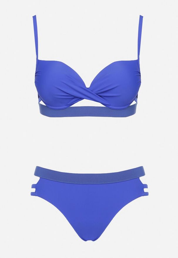 Renee - Niebieskie Bikini z Ozdobnymi Wycięciami Wiązany Biustonosz i Majtki Figi Kinessa. Kolor: niebieski. Wzór: ażurowy