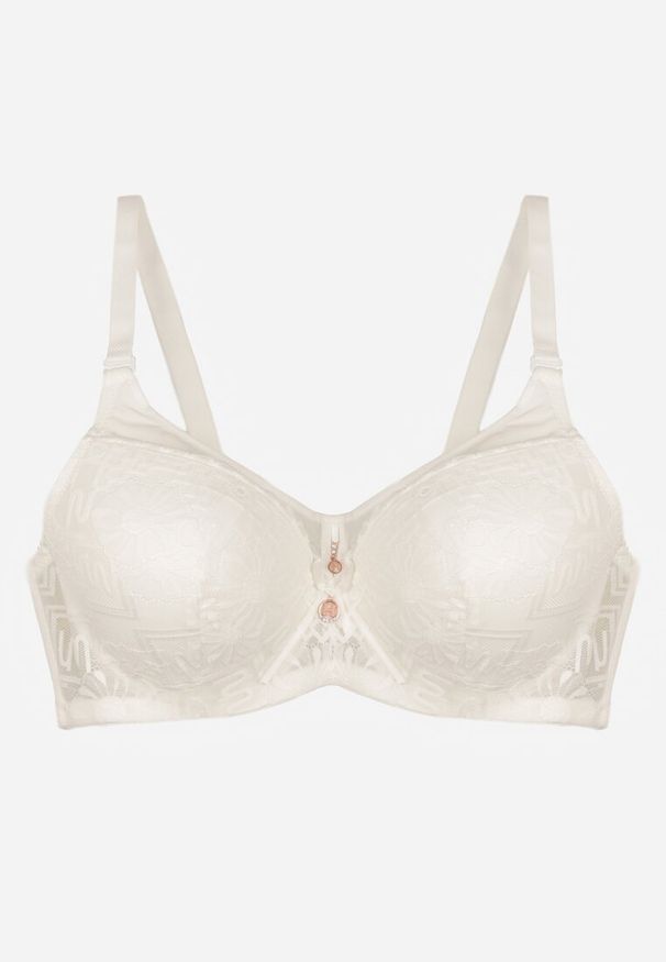 Renee - Jasnobeżowy Koronkowy Biustonosz Ozdobiony Przezroczystą Wstawką Acalinai. Kolor: beżowy. Materiał: koronka. Rodzaj stanika: przezroczysty. Wzór: aplikacja