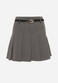 Born2be - Szara Plisowana Spódnica z Wiskozą Ozdobiona Paskiem Semarise. Okazja: na co dzień. Kolor: szary. Materiał: wiskoza. Wzór: aplikacja. Styl: elegancki, casual #6