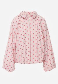 Born2be - Różowa Bluza w Groszki z Wiskozą o Nietoperzowym Kroju z Kołnierzykiem Rayo. Okazja: na co dzień, do pracy. Kolor: różowy. Materiał: wiskoza. Wzór: grochy. Styl: casual, elegancki, retro #4