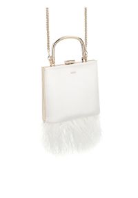 Kazar - Biała torebka puzderko z piórami. Kolor: biały. Wzór: aplikacja. Materiał: zdobione. Styl: elegancki, wizytowy. Rodzaj torebki: na ramię #4