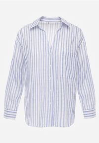 Renee - Jasnoniebieska Koszula Oversize z Bawełny w Paski z Podwijanymi Rękawami Mesevis. Kolor: niebieski. Materiał: bawełna. Wzór: paski. Styl: elegancki #5