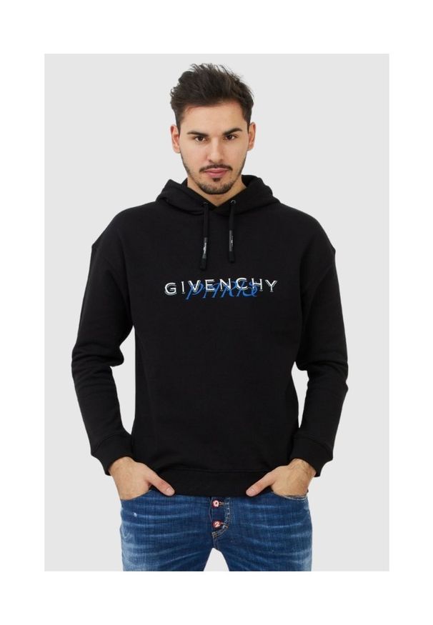 Givenchy - GIVENCHY Czarna bluza męska z kapturem i logo, Rozmiar XS. Typ kołnierza: kaptur. Kolor: czarny. Materiał: bawełna, prążkowany