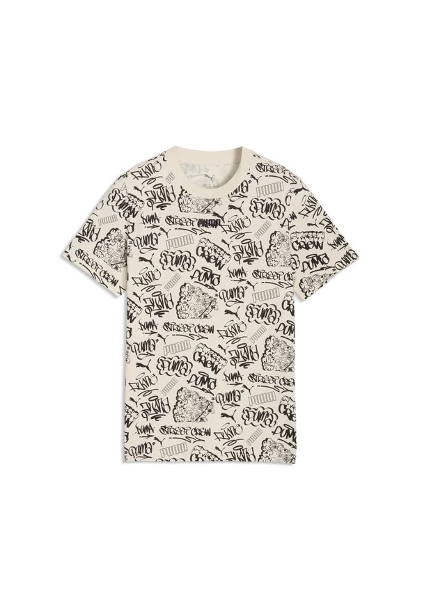 Puma - Młodzieżowa koszulka MID 90s z nadrukiem PUMA. Kolor: beżowy, biały, wielokolorowy. Wzór: nadruk. Sezon: lato. Sport: joga i pilates