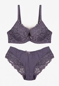 Renee - Fioletowy Koronkowy Komplet Majtki Figi i Biustonosz Eziselle. Kolor: fioletowy. Materiał: koronka. Wzór: koronka #1