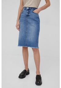 Mos Mosh spódnica jeansowa mini prosta. Okazja: na co dzień. Kolor: niebieski. Materiał: jeans. Styl: casual