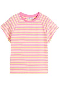 bonprix - Shirt dziewczęcy z bawełny organicznej. Kolor: różowy. Materiał: bawełna. Wzór: paski #1