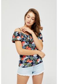 MOODO - Bluzka hiszpanka. Typ kołnierza: dekolt hiszpanka. Materiał: elastan, poliester. Długość rękawa: na ramiączkach. Wzór: kwiaty #1
