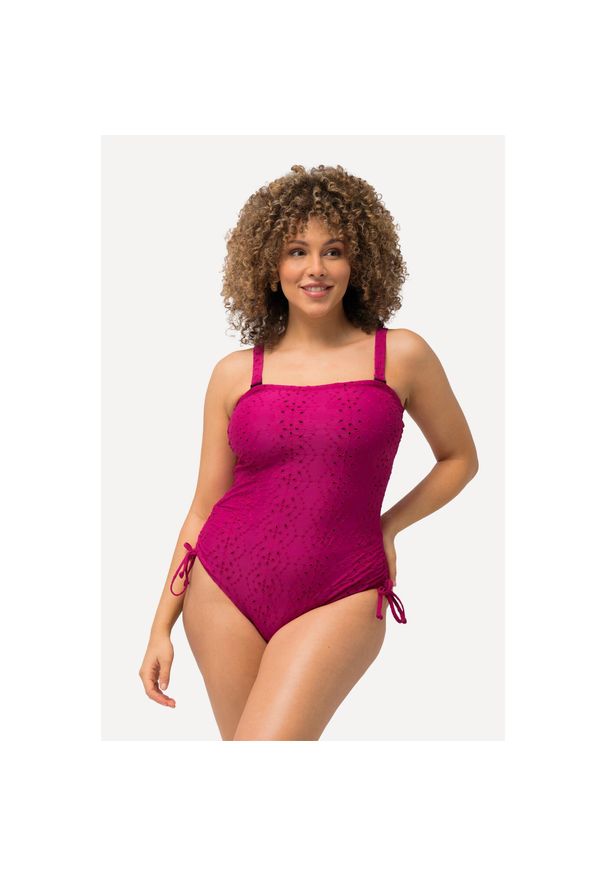 ULLA POPKEN - Damski Kostium kąpielowy struktura miękkie miseczki odpinane ramiączka. Kolekcja: plus size. Kolor: fioletowy. Materiał: poliamid, materiał, elastan