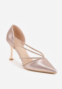 Renee - Szampańskie Szpilki VICES z Ozdobnymi Paseczkami z Cyrkoniami w Eleganckim Stylu Jaenlith. Kolor: złoty. Materiał: satyna. Obcas: na szpilce. Styl: elegancki #7