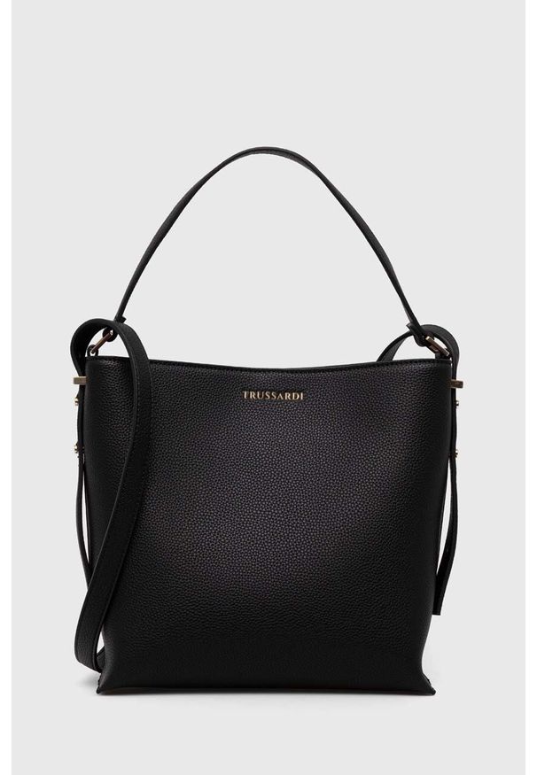 Trussardi Jeans - Trussardi torebka kolor czarny. Kolor: czarny