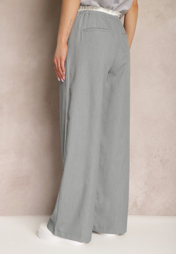 Renee - Szare Materiałowe Spodnie z Szerokimi Nogawkami High Waist z Gumką w Talii Comina. Okazja: na co dzień. Stan: podwyższony. Kolor: szary. Materiał: materiał. Styl: elegancki, casual