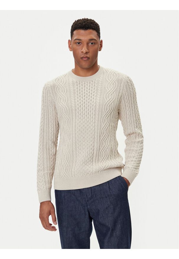 Jack & Jones Sweter Blusean 12283486 Beżowy Regular Fit. Kolor: beżowy. Materiał: bawełna