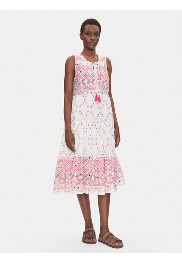 Iconique Sukienka letnia IC25-036 Biały Regular Fit. Kolor: biały. Materiał: bawełna. Sezon: lato