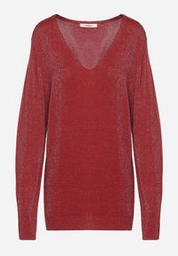 Born2be - Bordowy Wiskozowy Sweter o Pudełkowym Kroju z Metaliczną Nitką Essmia. Okazja: na co dzień, na spacer. Typ kołnierza: dekolt w serek. Kolekcja: plus size. Kolor: czerwony. Materiał: wiskoza. Styl: klasyczny, casual #7