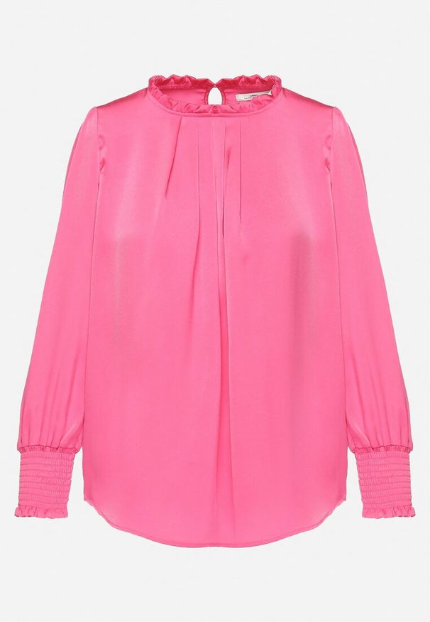 Born2be - Fuksjowa Bluzka z Lekko Rozszerzanym Dołem i Ozdobnymi Marszczeniami Faelwenia. Kolor: różowy. Materiał: bawełna. Sezon: jesień
