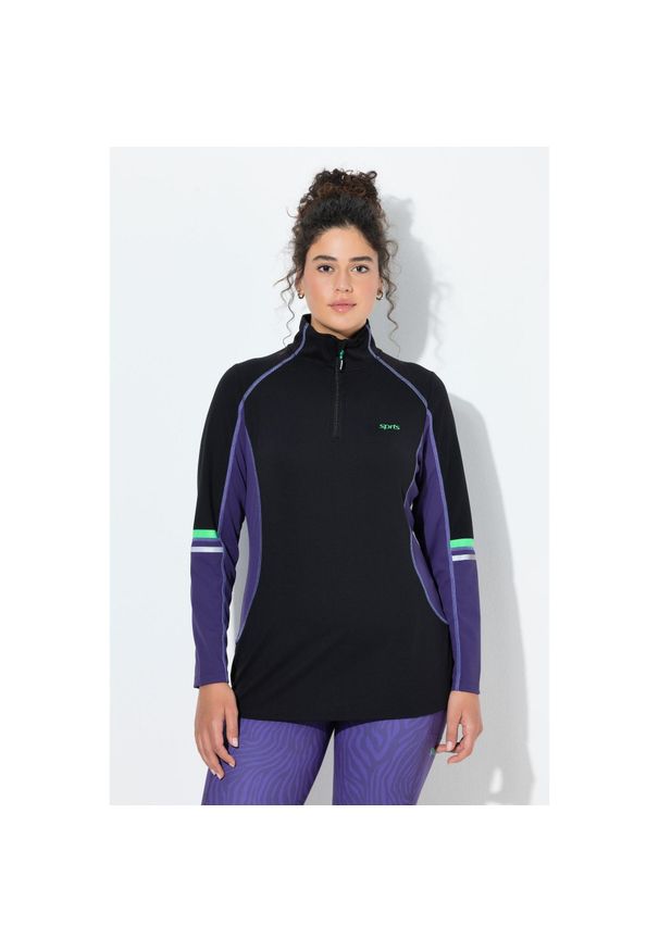 ULLA POPKEN - Damskie Bluzka funkcyjna wąska stójka zamek błyskawiczny długi rękaw. Typ kołnierza: kołnierzyk stójkowy. Kolekcja: plus size. Kolor: czarny. Materiał: materiał, poliester, elastan. Długość rękawa: długi rękaw. Długość: długie