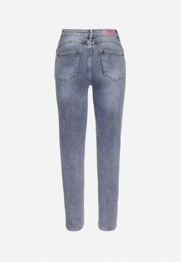 Born2be - Jasnoniebieskie Bawełniane Jeansy Skinny z Przetarciami Erliaxa. Kolor: niebieski. Styl: klasyczny