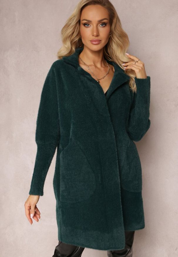 Renee - Ciemnozielony Płaszcz z Bawełną Oversize Brumisia. Kolor: zielony. Materiał: bawełna. Długość rękawa: długi rękaw. Długość: długie. Sezon: zima, jesień
