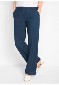bonprix - Spodnie lniane Loose Fit z wygodnym paskiem. Kolor: niebieski. Materiał: len #1