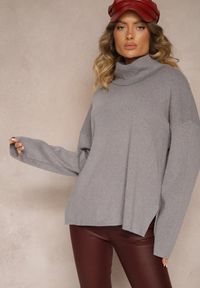 Renee - Szary Golf z Wełną i Bawełną Ozdobiony Rozcięciami Ilarine. Okazja: na co dzień, na spotkanie biznesowe. Typ kołnierza: golf. Kolor: szary. Materiał: wełna, bawełna. Wzór: aplikacja. Styl: klasyczny, elegancki, biznesowy, casual #5