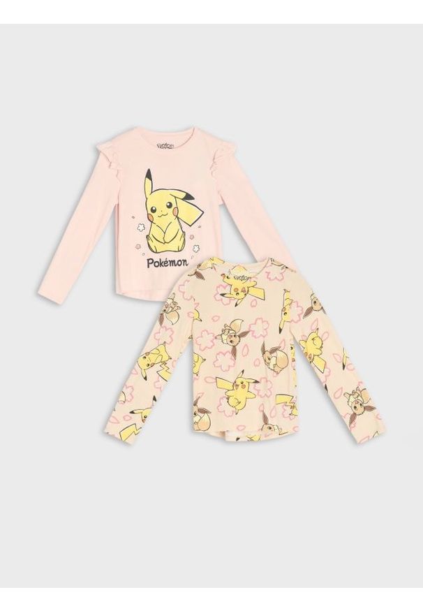 Sinsay - Koszulki z długimi rękawami 2 pack Pokemon - różowy. Kolor: różowy. Długość rękawa: długi rękaw. Długość: długie