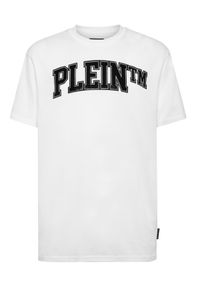 Philipp Plein - PHILIPP PLEIN - Biały t-shirt z kryształowym logo. Kolor: biały. Materiał: bawełna
